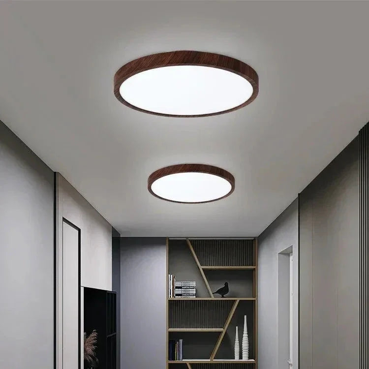 Modern Ultra-Thin Round Walnut Ceiling Light