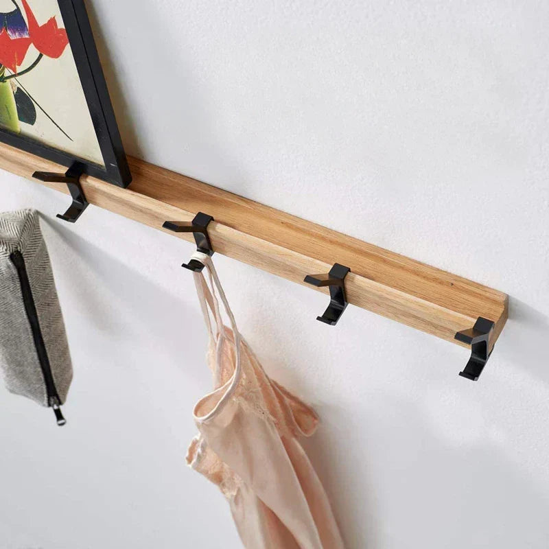 Movable Wall-Mounted Coat Hooks – Elegant Wood and Metal Combination