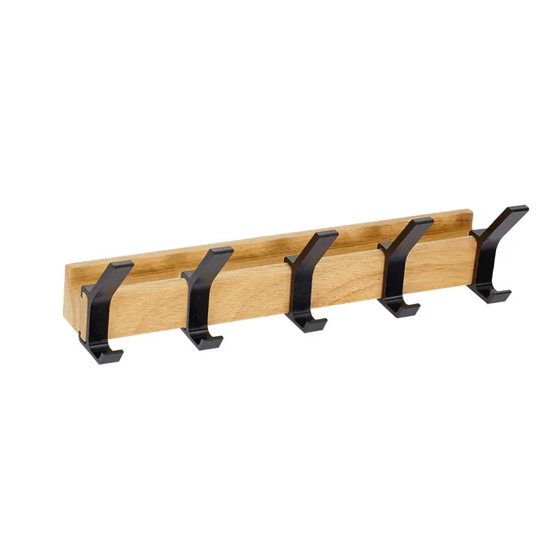 Movable Wall-Mounted Coat Hooks – Elegant Wood and Metal Combination