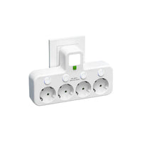 Multi-Plug Wall Outlet Adapter with 3–4 Sockets, 2x USB & 1x Type-C, 2500W, Surge Protection & Control Switch