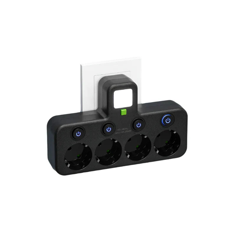 Multi-Plug Wall Outlet Adapter with 3–4 Sockets, 2x USB & 1x Type-C, 2500W, Surge Protection & Control Switch