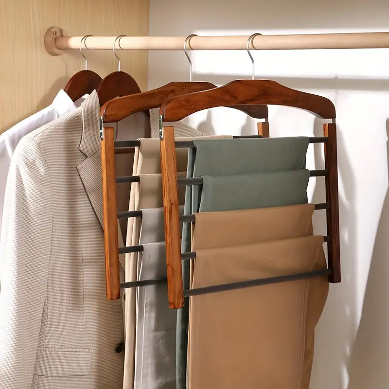 Multi-Tier Wooden Trouser Rack for Modern Wardrobes