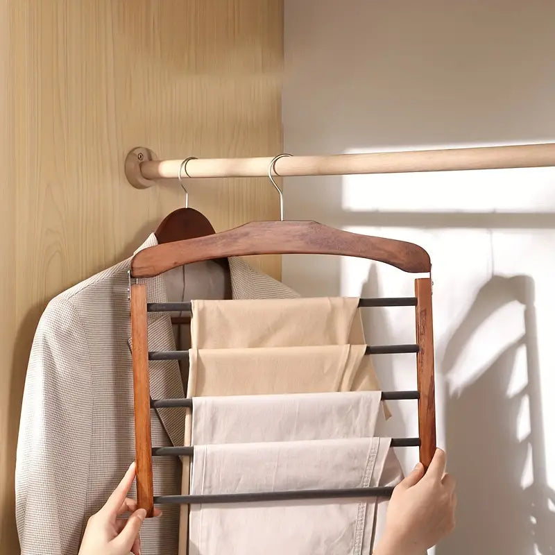 Multi-Tier Wooden Trouser Rack for Modern Wardrobes