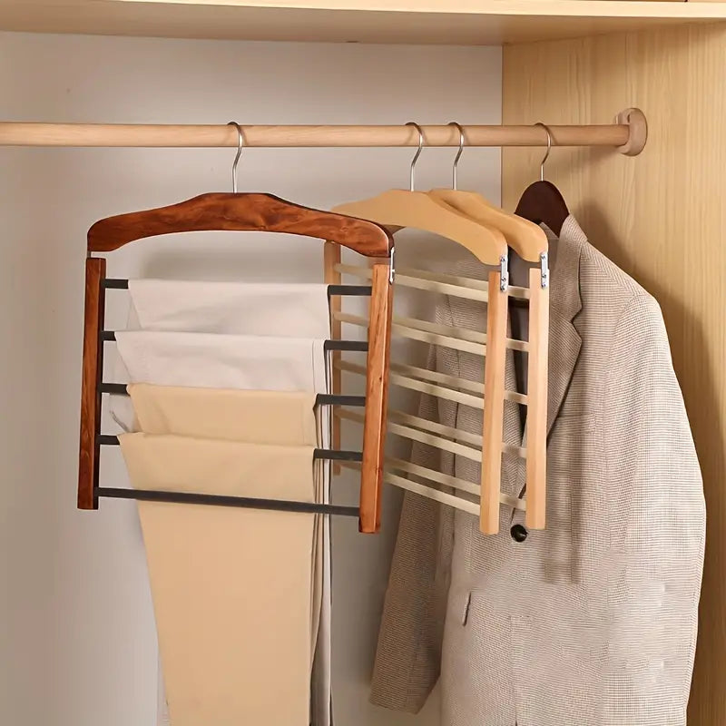 Multi-Tier Wooden Trouser Rack for Modern Wardrobes
