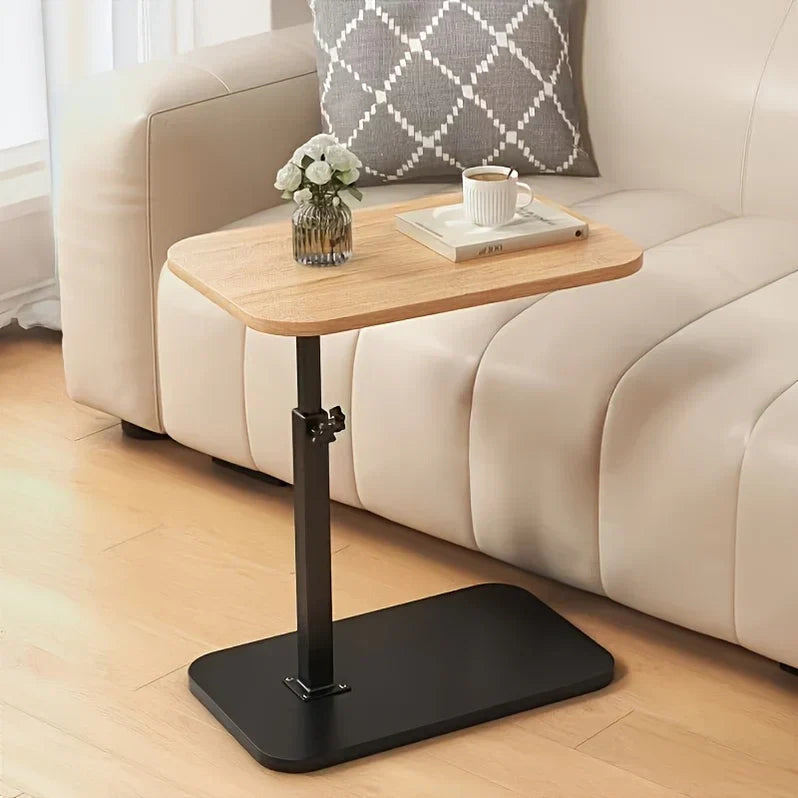 Multifunctional Height-Adjustable Side Table with Wooden Top for Sofa or Bed