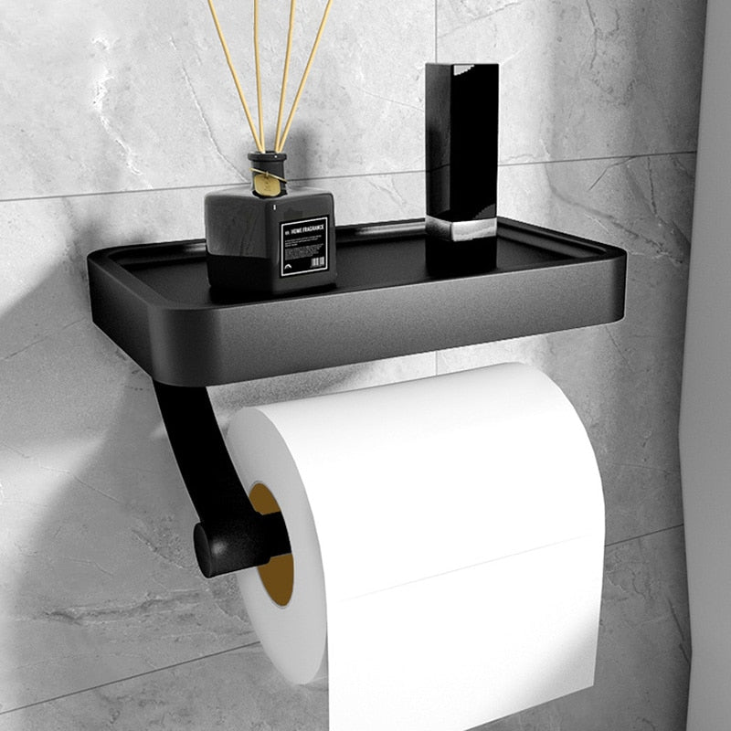 No-Drill Stainless Steel Toilet Paper Holder with Shelf