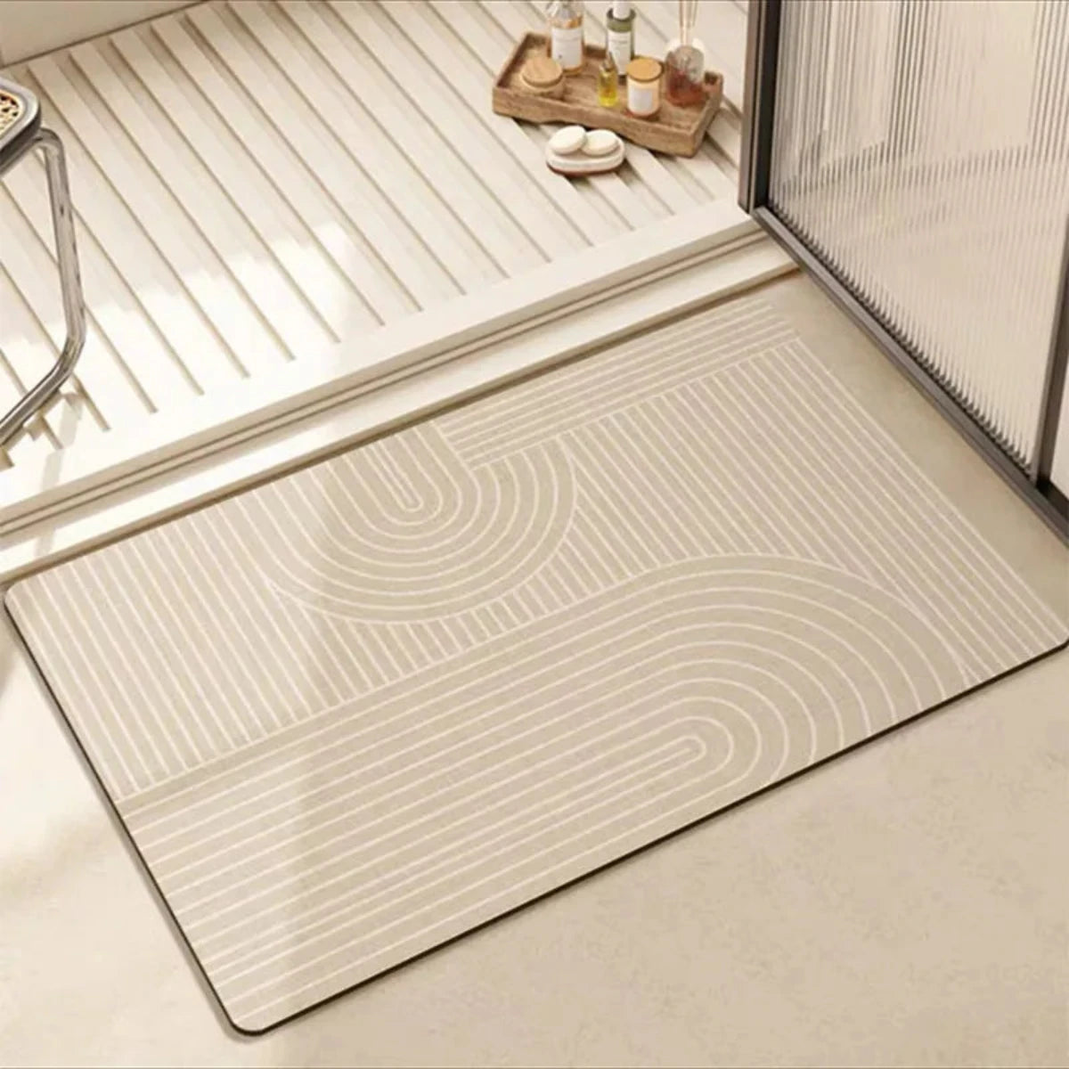 Non-Slip Bathroom Mat with Super-Absorbent Rubber Backing and Eco-Friendly Multicoloured Design