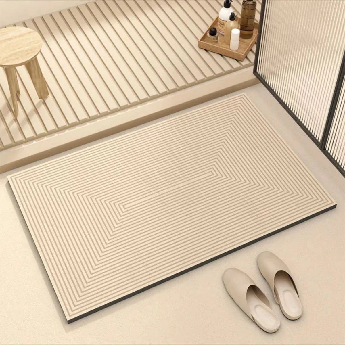 Non-Slip Bathroom Mat with Super-Absorbent Rubber Backing and Eco-Friendly Multicoloured Design