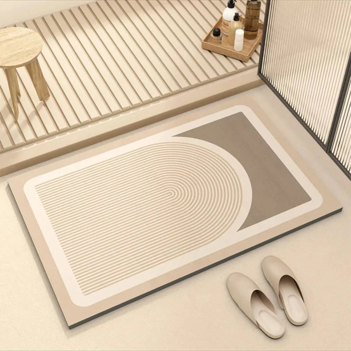 Non-Slip Bathroom Mat with Super-Absorbent Rubber Backing and Eco-Friendly Multicoloured Design