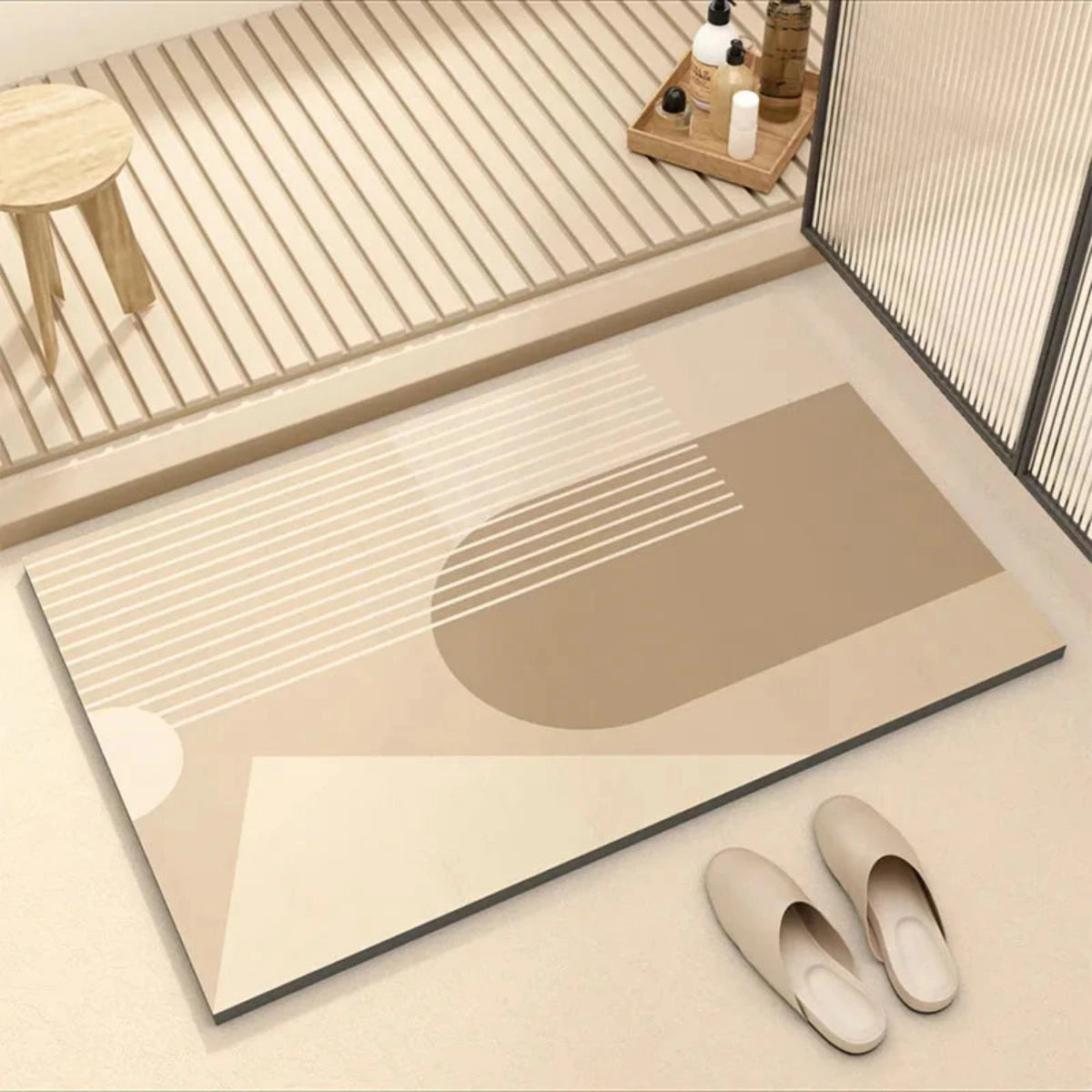 Non-Slip Bathroom Mat with Super-Absorbent Rubber Backing and Eco-Friendly Multicoloured Design