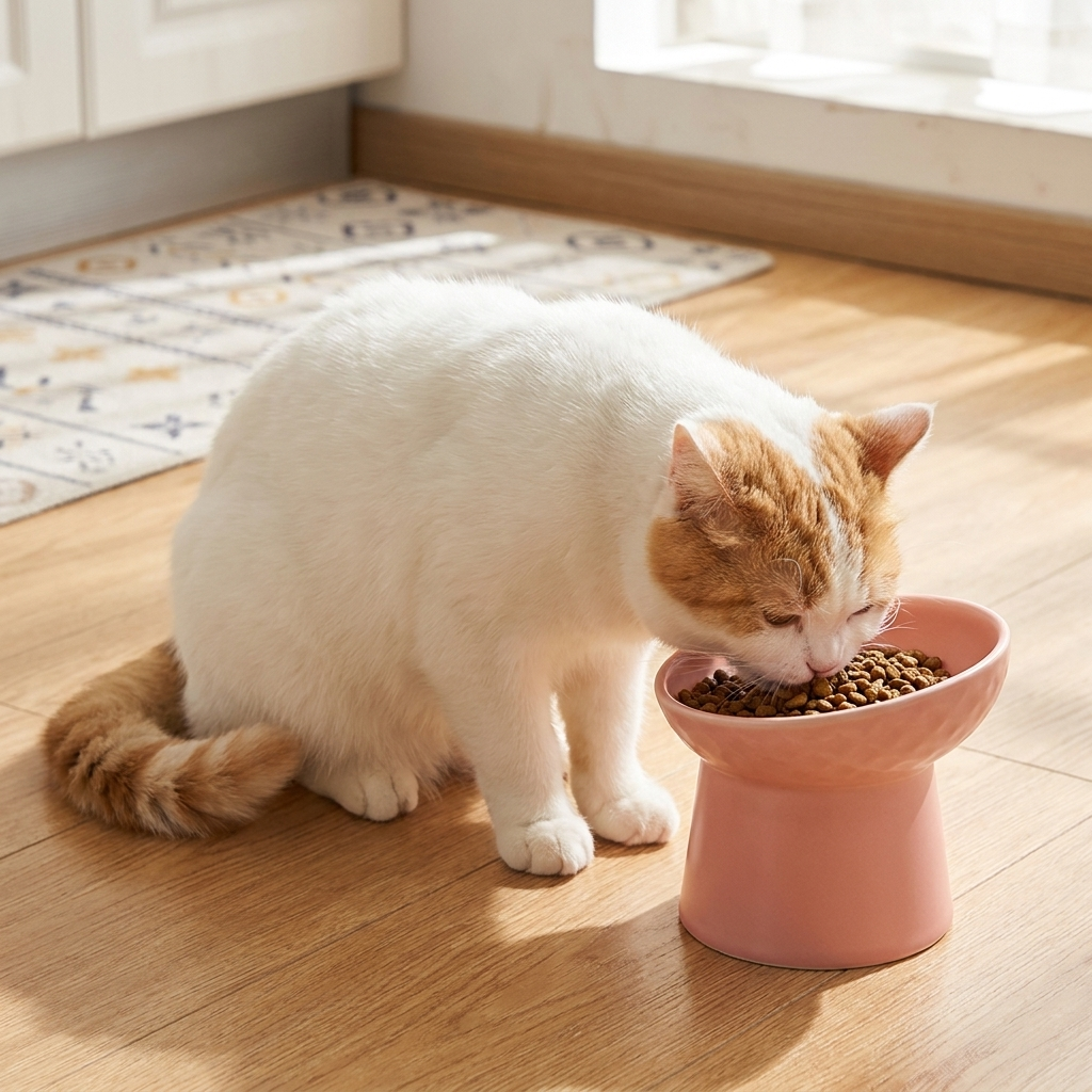 Nordic-Style Tilted Ceramic Cat Bowl