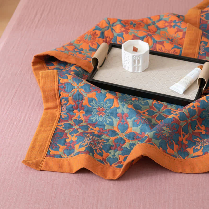 Orange and Blue Patterned Six-Layer Cotton Quilt
