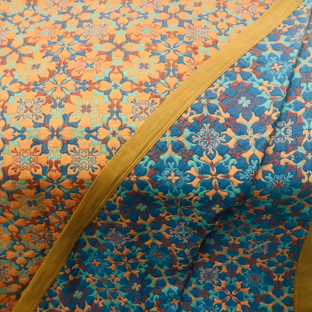 Orange and Blue Patterned Six-Layer Cotton Quilt
