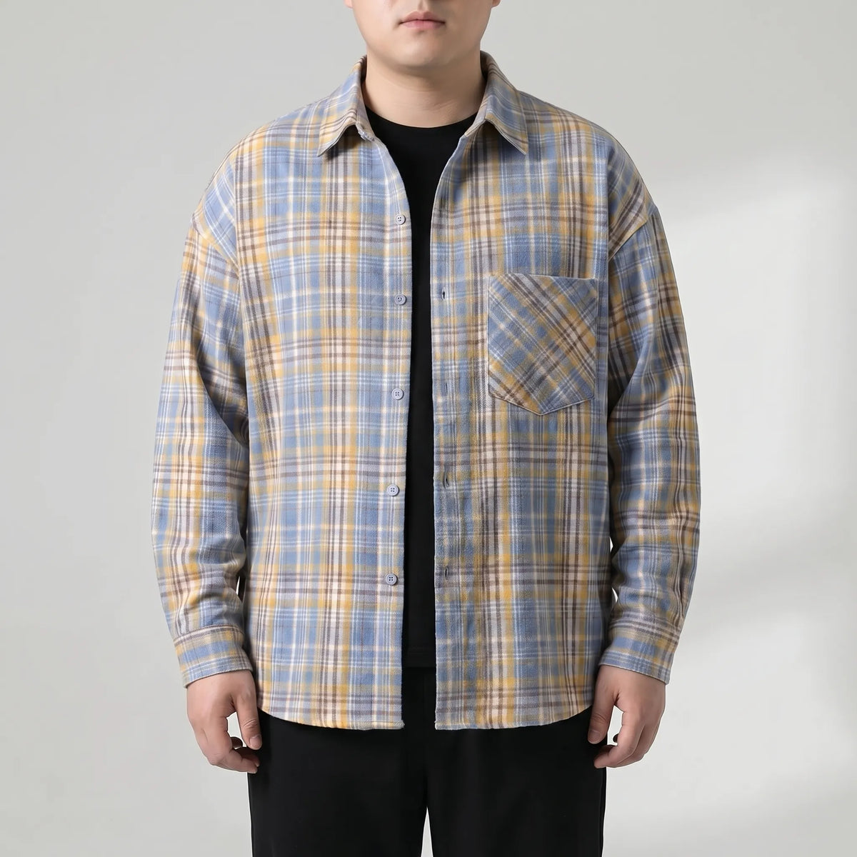 Oversized Long-Sleeve Plaid Shirt