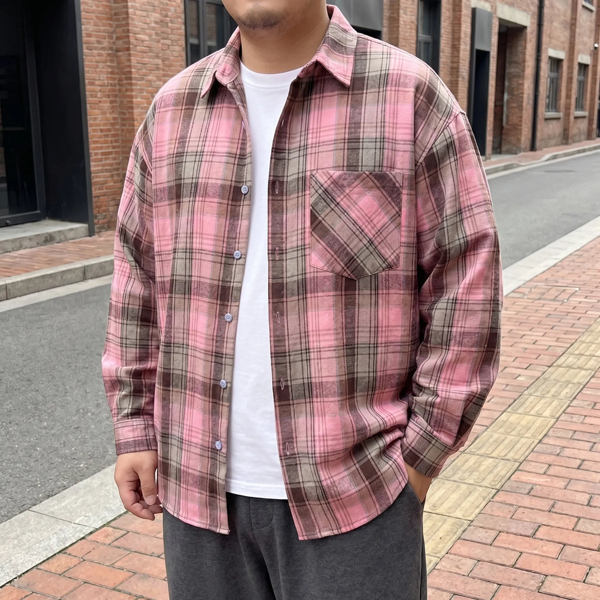 Oversized Long-Sleeve Plaid Shirt
