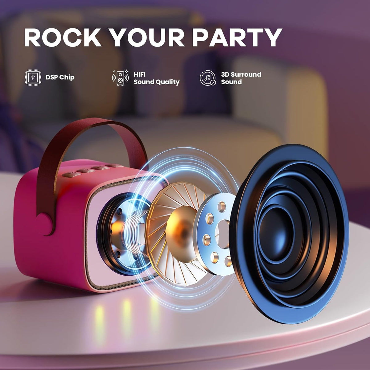 Portable Mini Karaoke Machine with Bluetooth Speaker and 2 Wireless Microphones