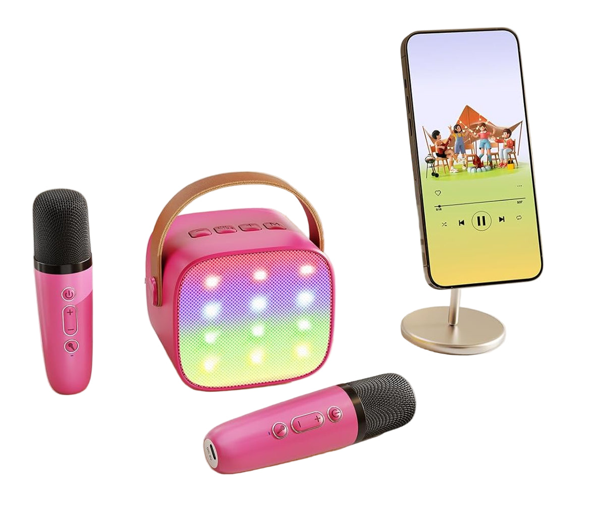 Portable Mini Karaoke Machine with Bluetooth Speaker and 2 Wireless Microphones