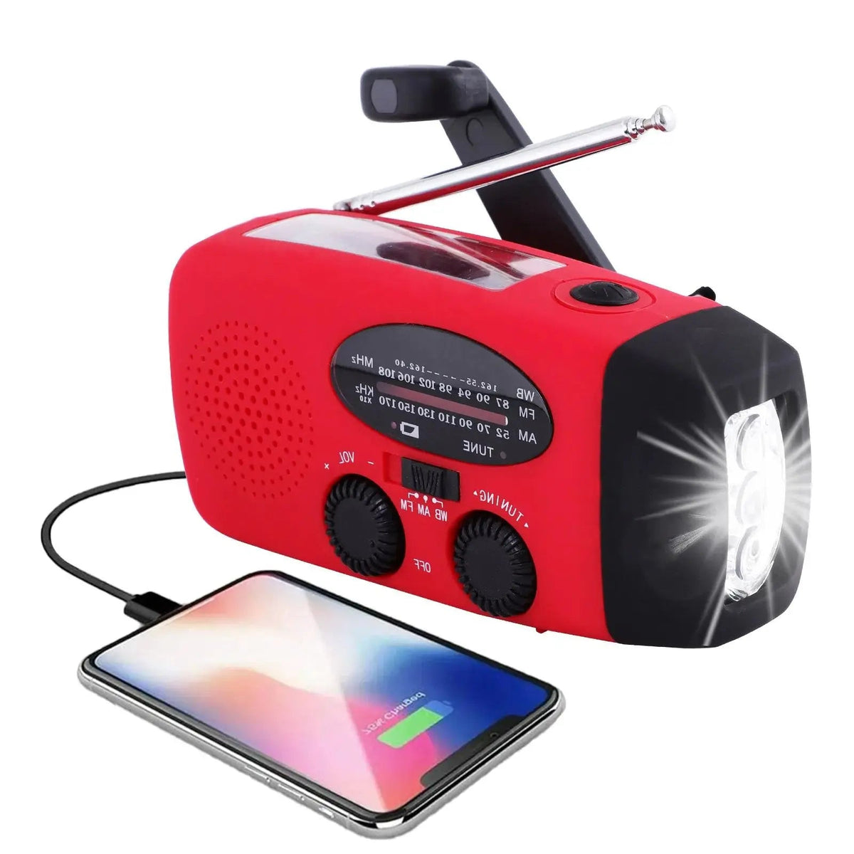 Portable Multifunctional Emergency Radio with LED Flashlight and Power Bank