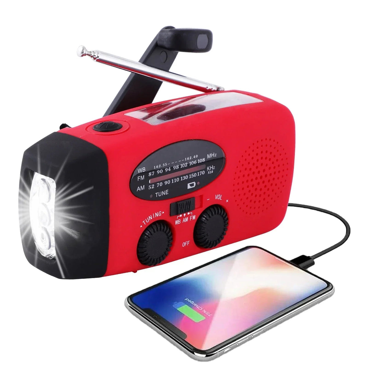 Portable Multifunctional Emergency Radio with LED Flashlight and Power Bank