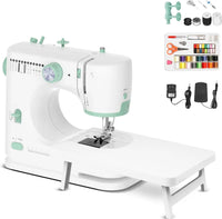 Portable Sewing Machine with 12 Stitch Patterns and Extension Table for Beginners