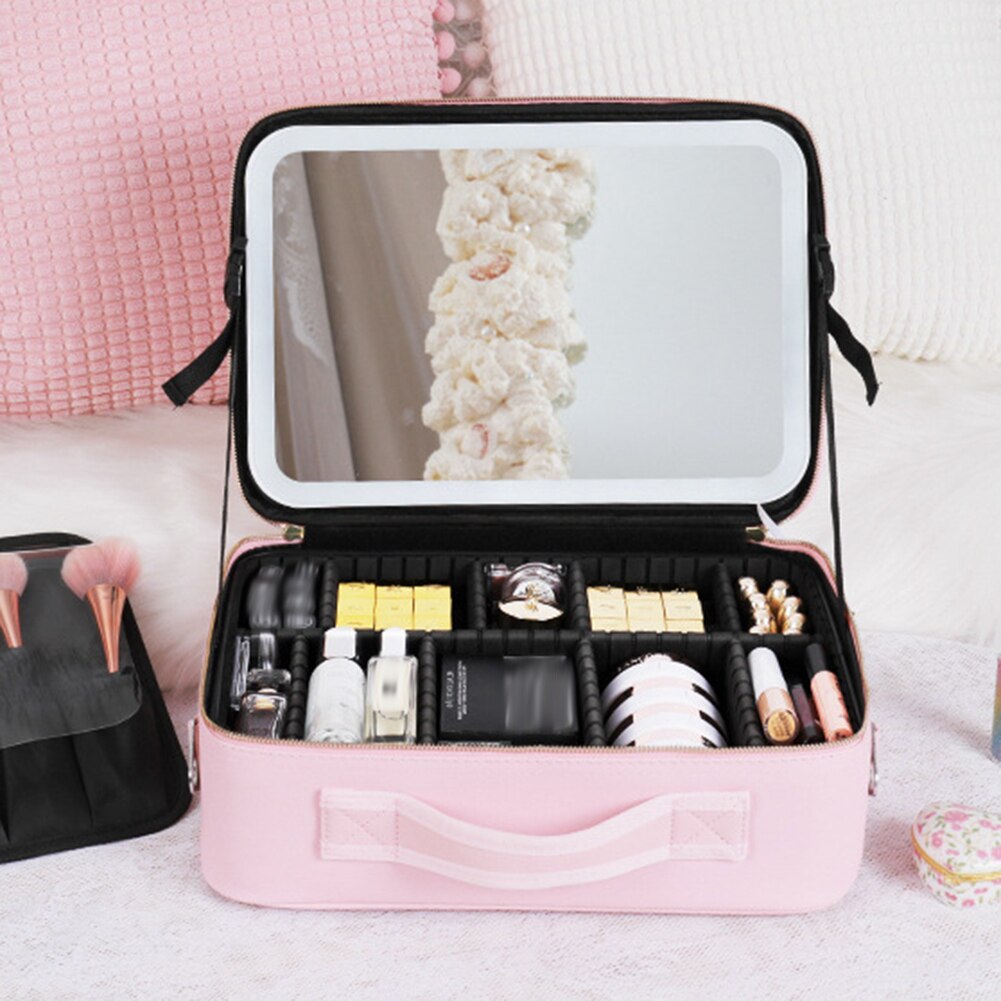 Portable Travel Makeup Case with LED Light and Mirror