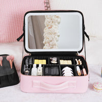 Portable Travel Makeup Case with LED Light and Mirror