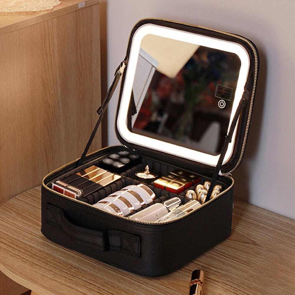 Portable Travel Makeup Case with LED Light and Mirror