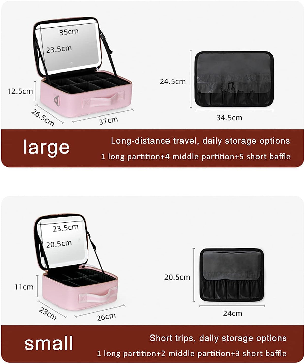 Portable Travel Makeup Case with LED Light and Mirror