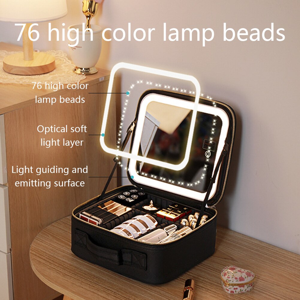 Portable Travel Makeup Case with LED Light and Mirror