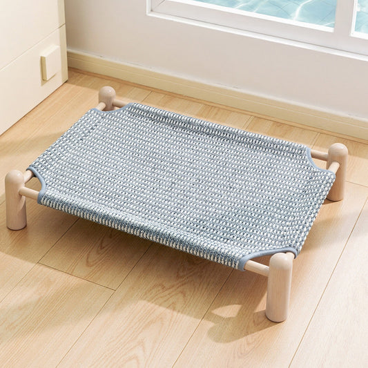 Raised Wooden Pet Bed with Breathable Woven Cover