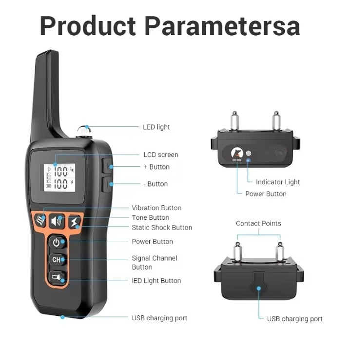 Rechargeable Electric Dog Training Collar with Remote Control and 1000 m Range