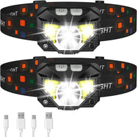 Rechargeable Waterproof LED Headlamp with Motion Sensor - 2-Pack