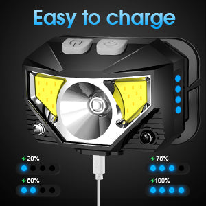 Rechargeable Waterproof LED Headlamp with Motion Sensor - 2-Pack