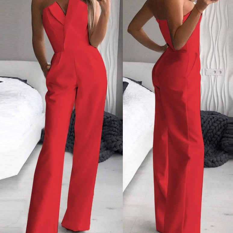 Red Sleeveless Jumpsuit
