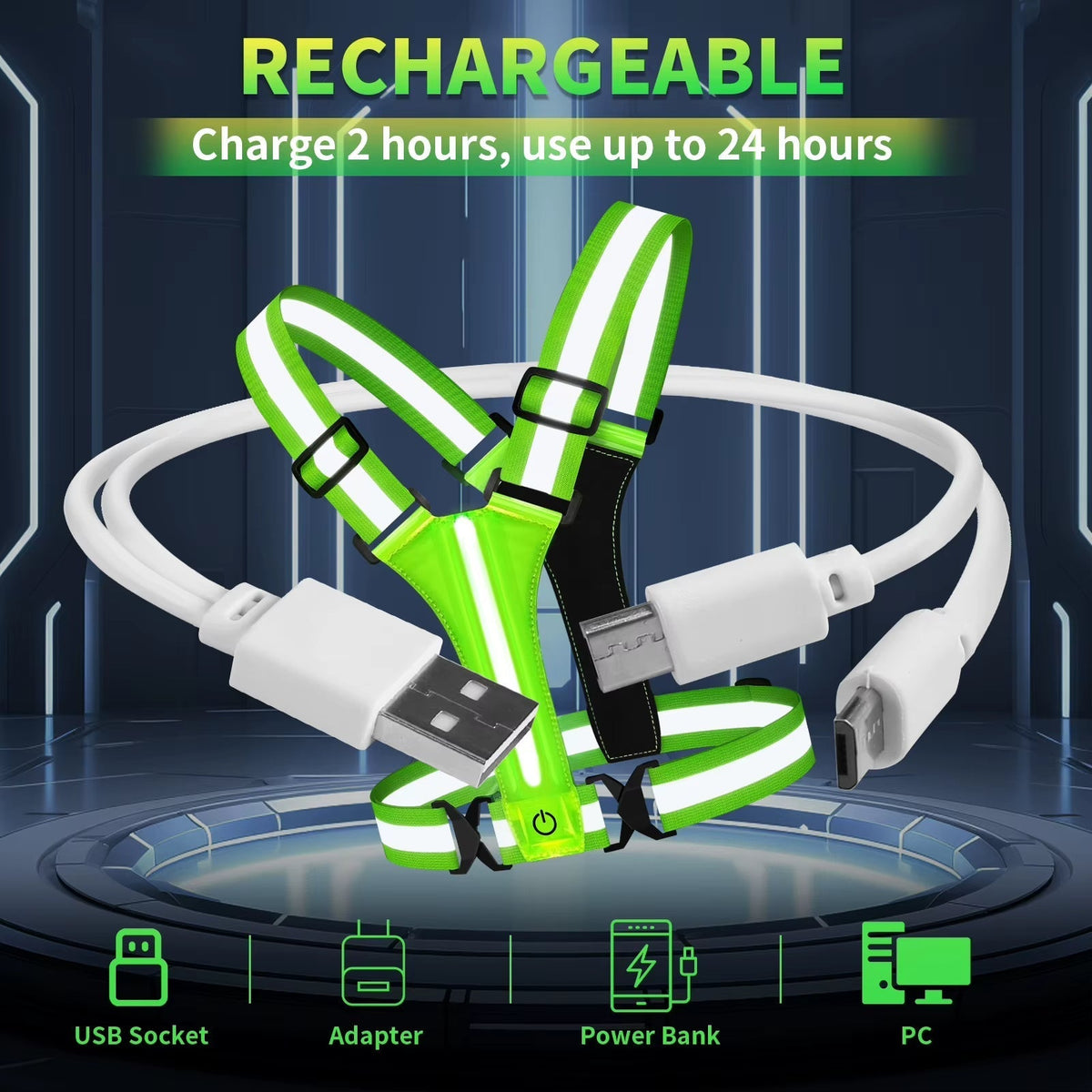 Reflective Running Vest Gear - Rechargeable & High-Visibility for Cycling and Walking