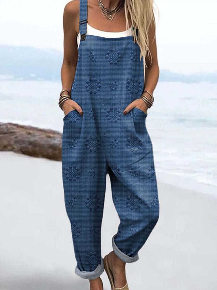 Relaxed Fit Wide Leg Jumpsuit with Adjustable Straps and Pockets
