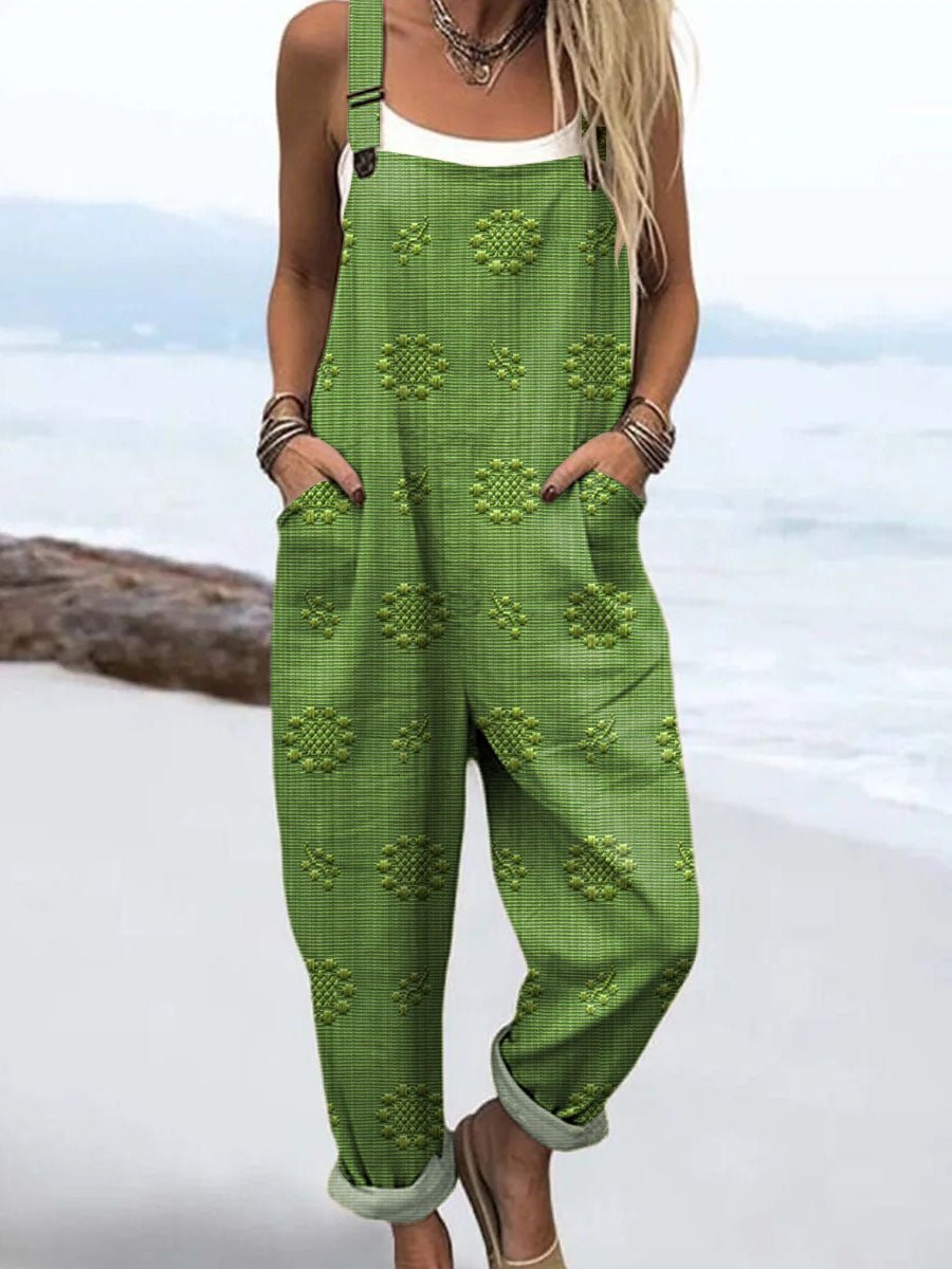 Relaxed Fit Wide Leg Jumpsuit with Adjustable Straps and Pockets