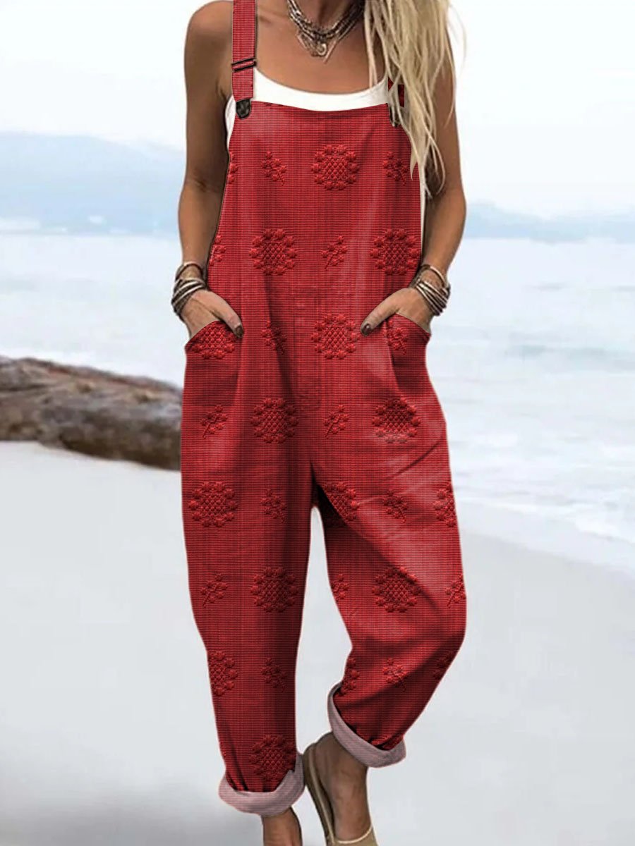 Relaxed Fit Wide Leg Jumpsuit with Adjustable Straps and Pockets