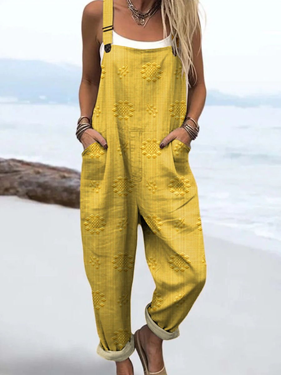 Relaxed Fit Wide Leg Jumpsuit with Adjustable Straps and Pockets
