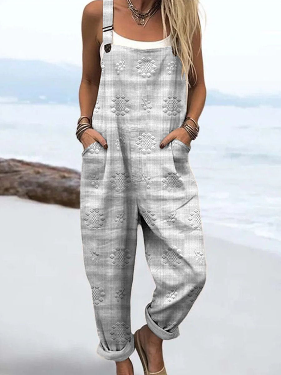 Relaxed Fit Wide Leg Jumpsuit with Adjustable Straps and Pockets