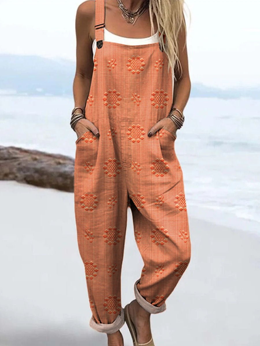 Relaxed Fit Wide Leg Jumpsuit with Adjustable Straps and Pockets