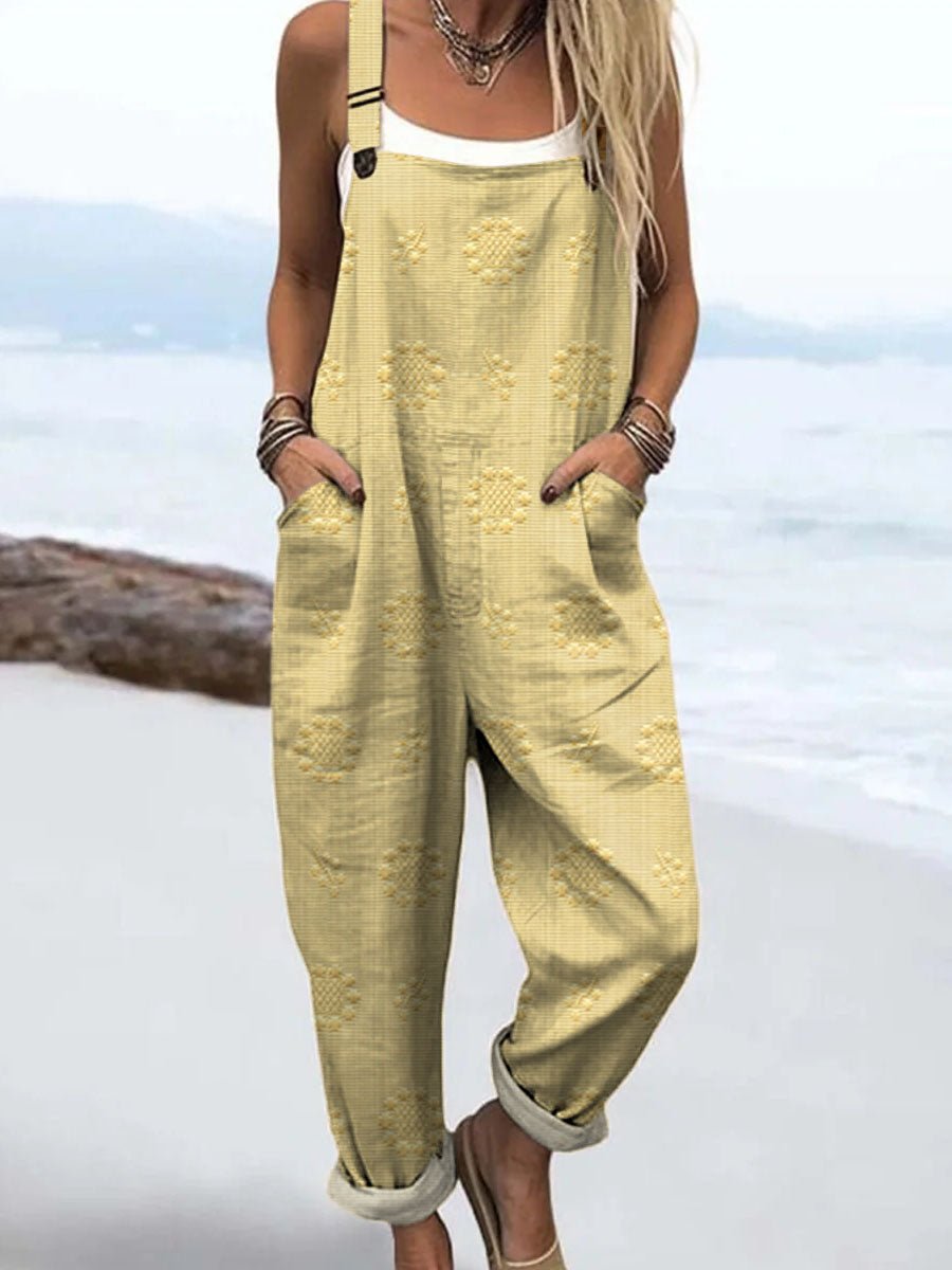 Relaxed Fit Wide Leg Jumpsuit with Adjustable Straps and Pockets