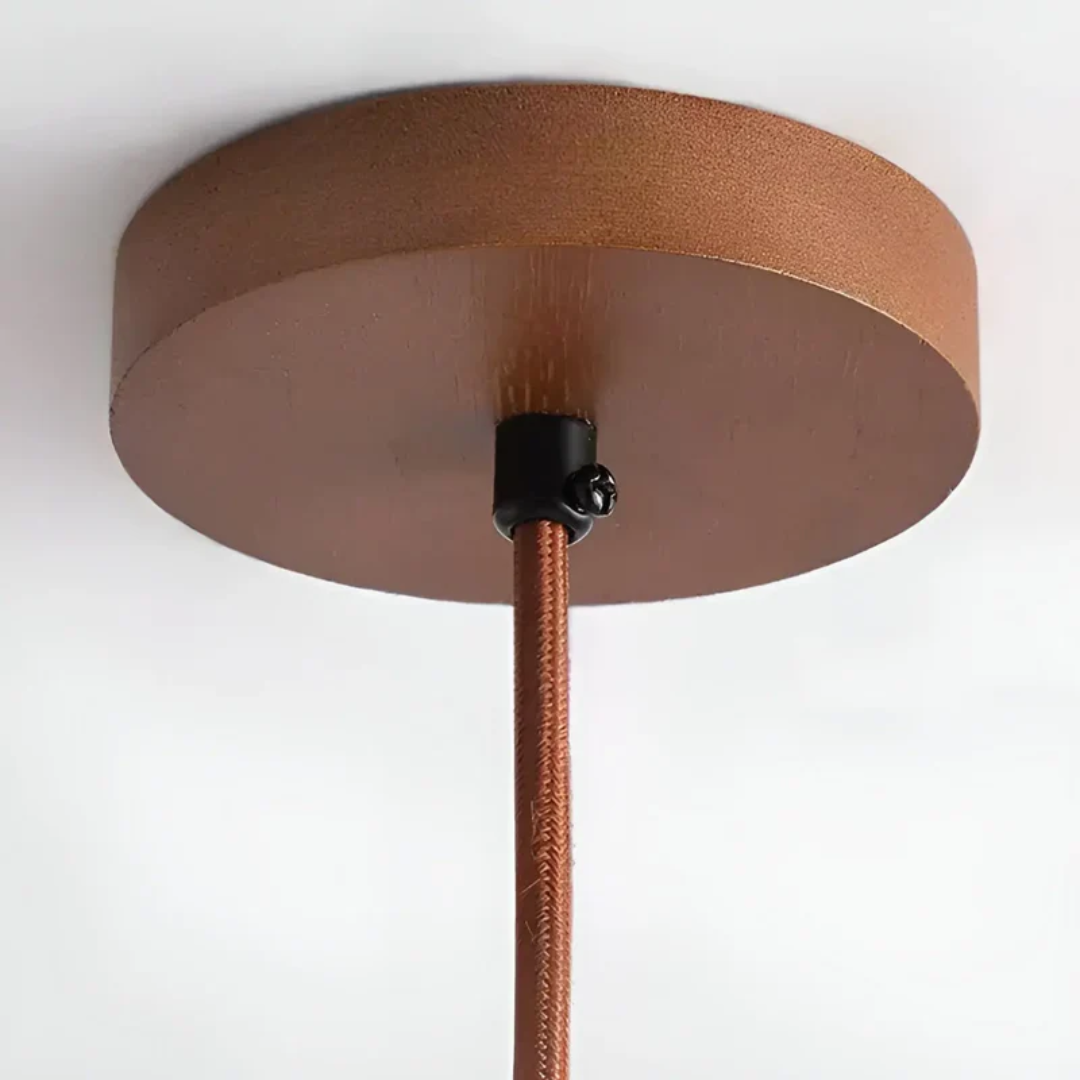 Retro Japanese LED Pendant Light - Adjustable Height Cave Stone and Wood Hanging Lamp - Ø 15cm, Cord up to 2m, Easy Installation