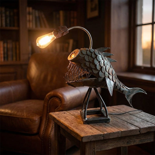 Retro Table Lamp with Adjustable Shade and Sculptural Fish Silhouette for Living Rooms and Desks