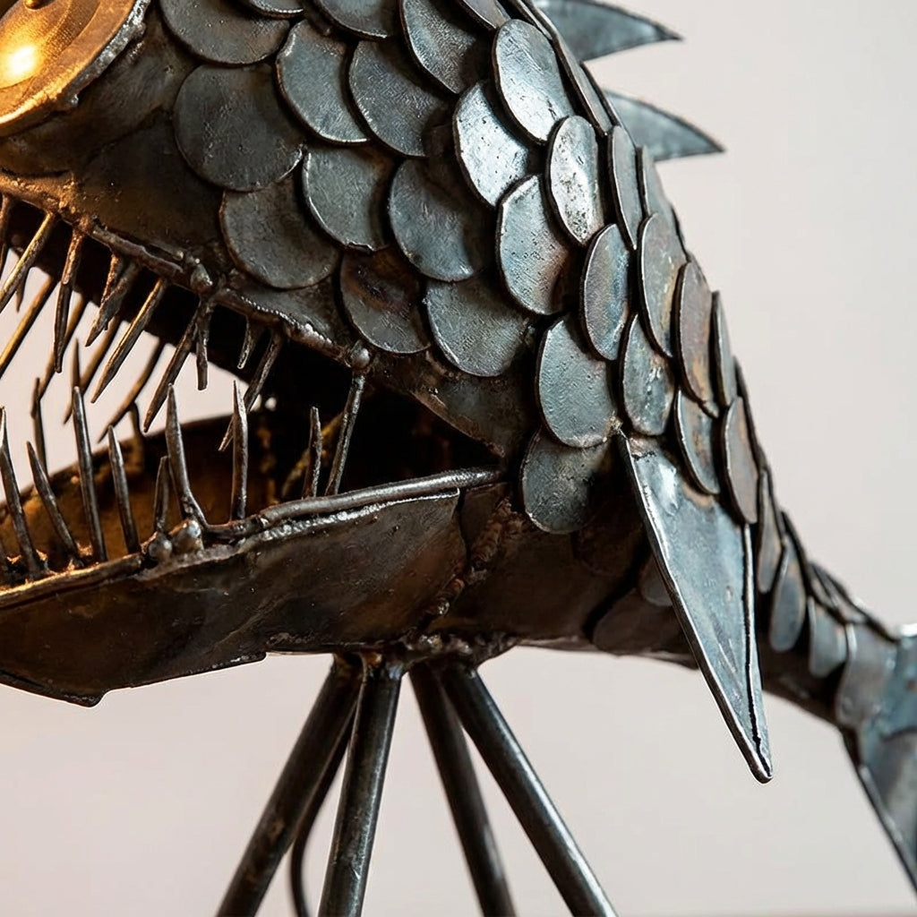 Retro Table Lamp with Adjustable Shade and Sculptural Fish Silhouette for Living Rooms and Desks