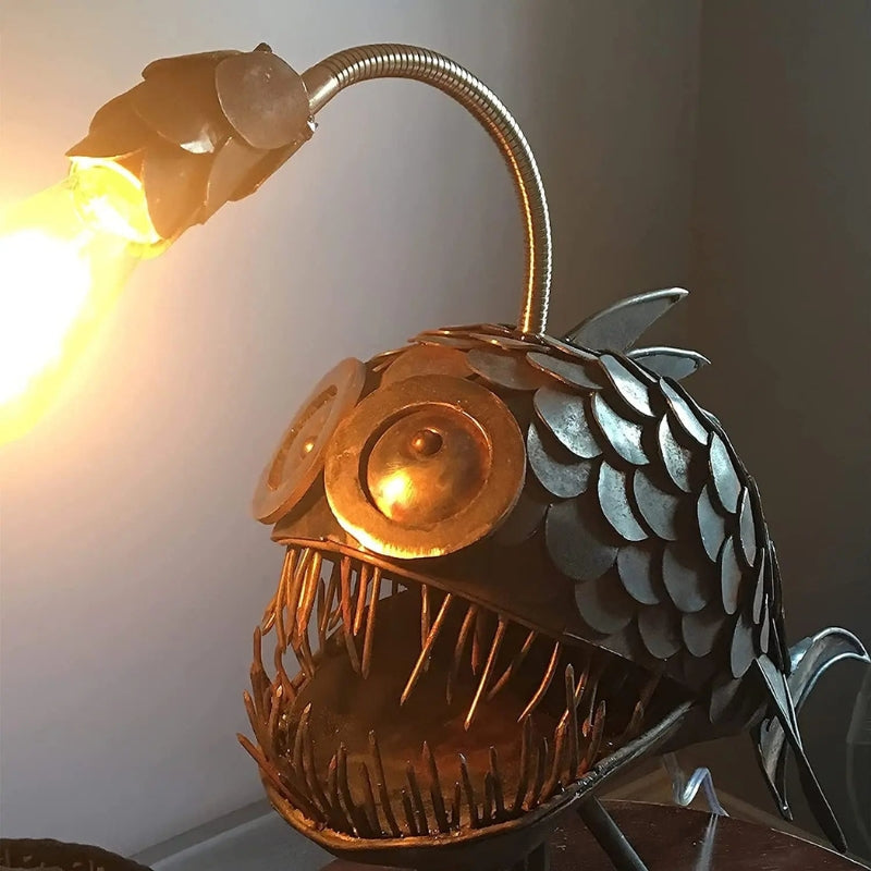Retro Table Lamp with Adjustable Shade and Sculptural Fish Silhouette for Living Rooms and Desks
