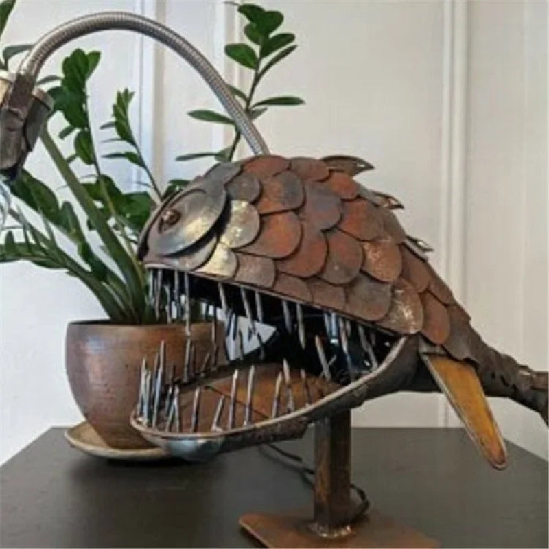 Retro Table Lamp with Adjustable Shade and Sculptural Fish Silhouette for Living Rooms and Desks