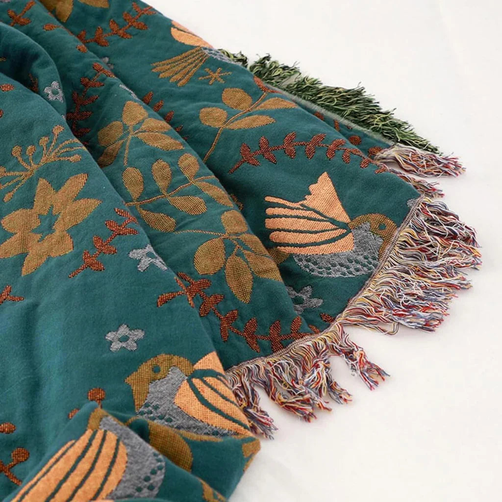 Reversible Scandinavian Bird Throw Blanket