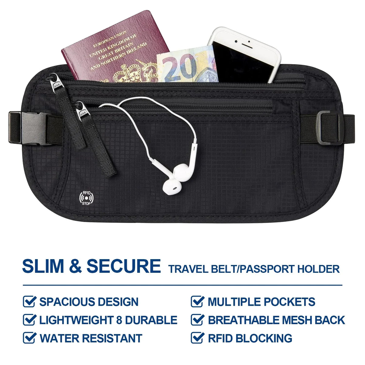 RFID-Blocking Money Belt with Hidden Security Compartment for Men and Women