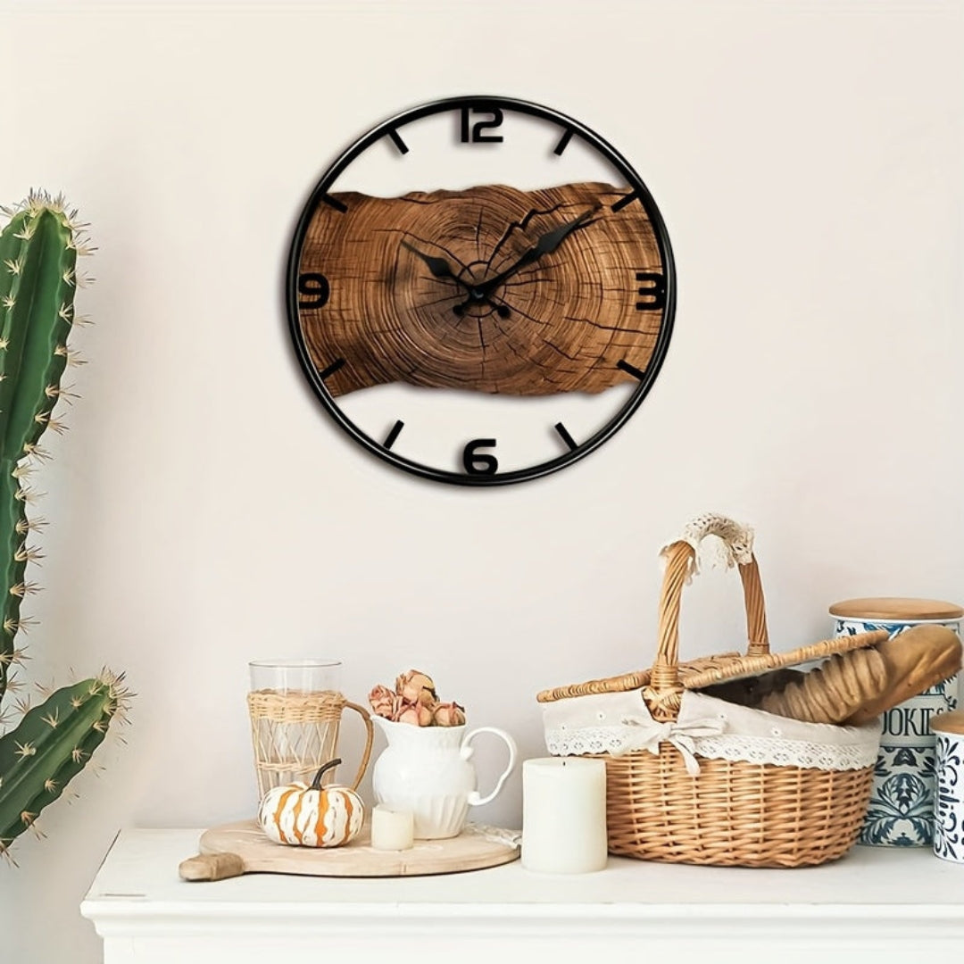 Round Wooden Wall Clock with Cut-Out Design